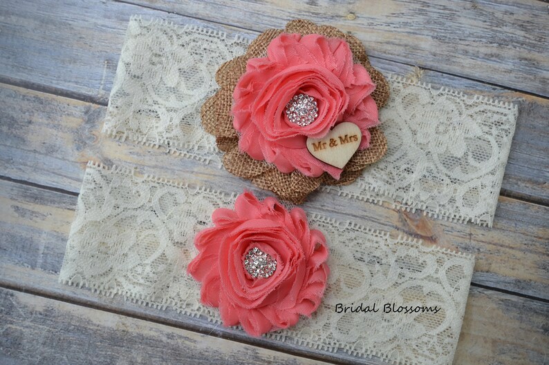 Navy Blue Burnt Orange Burgundy Tan Burlap Bridal Garter Set Wood Rustic Wedding Chiffon Fabric Flower Garters Stretch Lace Plus Size