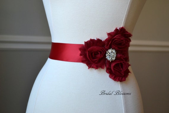Cinturón fajín rojo novia flores de gasa para vestido de