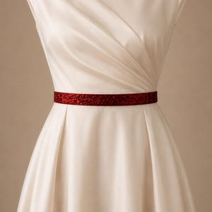 Red Shimmer Skinny Elastic Belt | Bridal Bridesmaid | Glitter Sash | Thin Dress Belt Wedding Bridal Accessories Prom Belts
