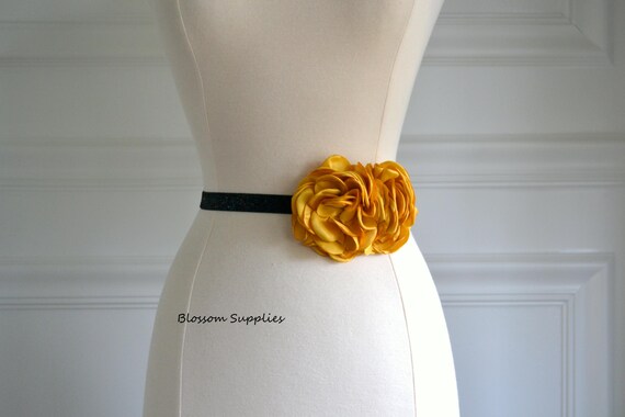 Mustard Golden Yellow Flower Black Shimmer Skinny Elastic Belt | Bridal  Bridesmaid | Thin Dress Belt | Wedding Prom Belts | Stretchy Belt - Etsy