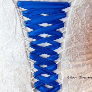 Viele Farben erhältlich | Royal Blau Brautkorsett Ersatz Satinband | Brautkleid Schnürsenkel | 7/8" Schnür | Metall Spitzen aglets