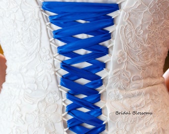 Lots of Colors Available | Royal Blue Bridal Corset Replacement Satin Ribbon | Wedding Dress Back laces | 7/8" Lace Up | Metal Tips