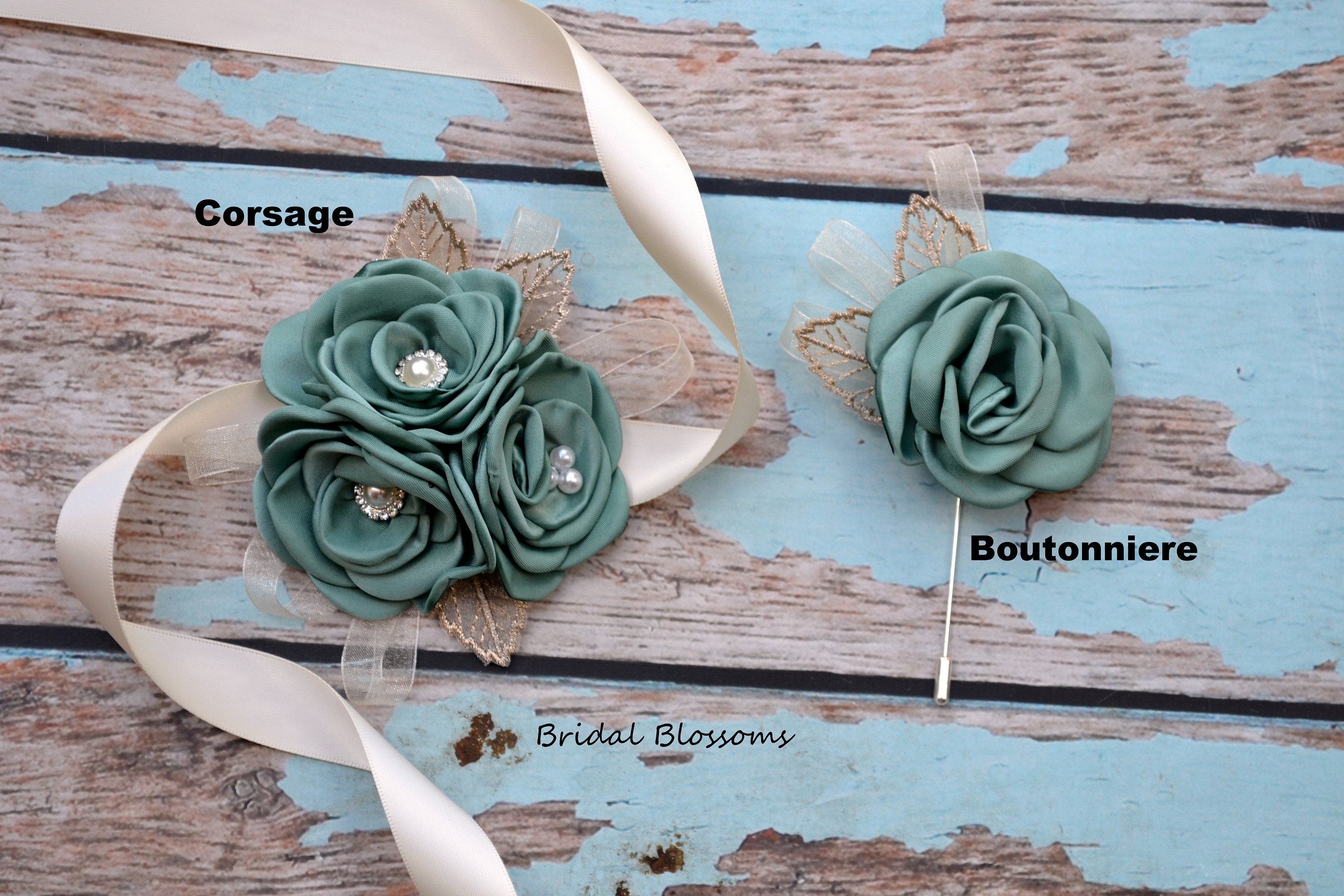 corsage for sage green dress White and Sage Green Shoulder Corsage main image 1
