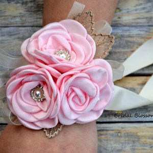 Light Pink Ivory Flower Wrist Corsage & Boutonniere | Wedding Satin Roses | Mother of Bride Bridal Baby Shower Prom Homecoming Flowers