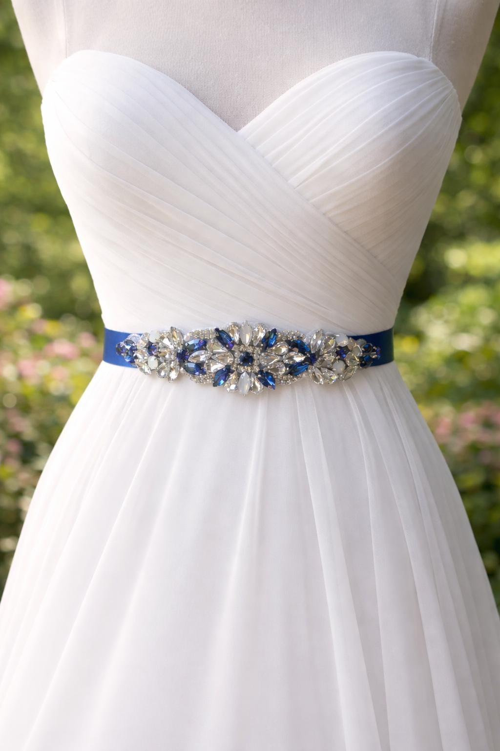 Royal Blue Rhinestone Bridal Sash - Pearl & Crystal Wedding  display picture 3