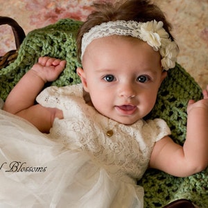 UK Baby Cream Ivory Christening Headband Baptism Wedding Photo Prop Flower Lace 