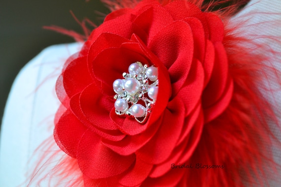 Red Chiffon Flower Brooch Corsage | Vintage Inspired Bridal