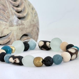 Sea Glass Bracelet Making Kit Craft Party Activity Idea Handmade Gift Beach Theme Ocean Inspired Jewelry Project Brass Bead Blue Kit Diy