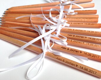 Guest gift 25 pencils with indiv. Engraving, Table decoration, Wedding, Wood engraving, Name engraving, Wedding gifts