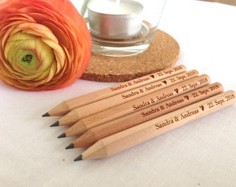 Guest gift 25 pencils with individual engraving small, table decoration, wedding, wood engraving, name engraving, wedding gifts