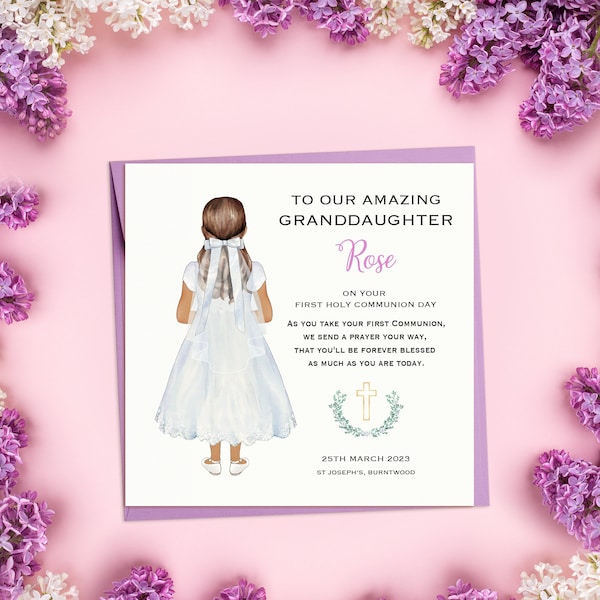 Granddaughter First Holy Communion Card, Personalised Girls 1st Holy Communion Card for Granddaughter, Handmade Holy Communion Card