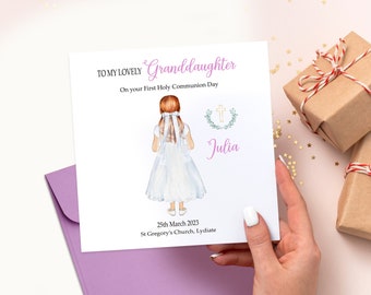 Granddaughter First Holy Communion Card, Personalised Girls 1st Holy Communion Card for Granddaughter, Handmade Holy Communion Card