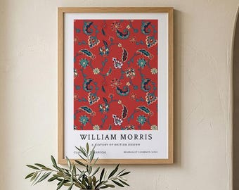 William Morris Print, Red Botanical Wall Art, Vintage Poster, Victorian Floral Decor