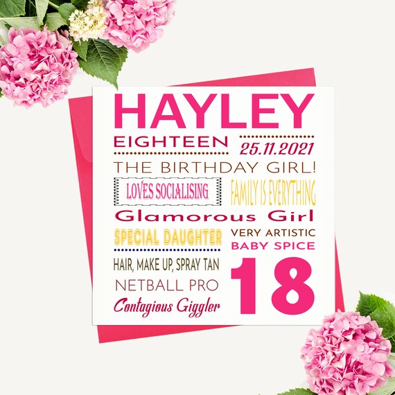 18th Birthday Card for Her Personalised 18th Birthday Card - Etsy