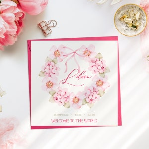 Personalised New Baby Card, Baby Photo Card, Welcome to the World Card, New Born Card, Baby Girl Card, Personalised Keepsake, Pink Baby Card