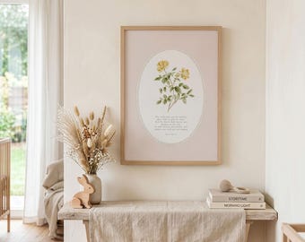 Blush Christian Nursery Wall Art - Isaiah 35 Yellow Rose, Desert Shall Rejoice, Baby Girl Scripture Print