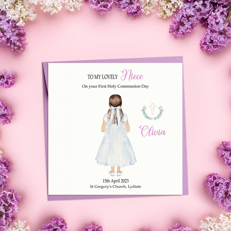 Niece First Holy Communion Card, Personalised Girls 1st Holy Communion Card for Niece, Handmade Holy Communion Card image 4