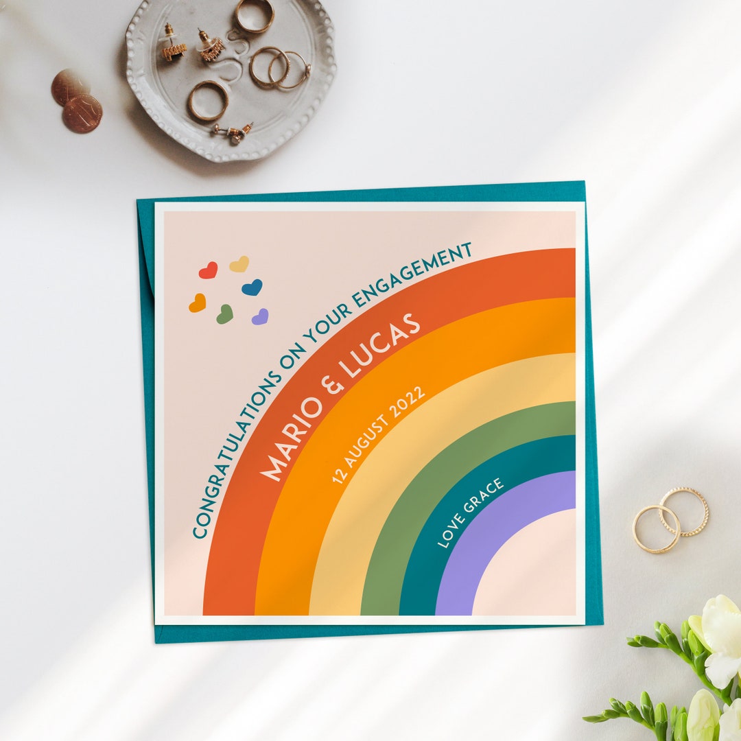 Personalised Rainbow Engagement Card, Gay Engagement, Best Friend Engagement Card, Son