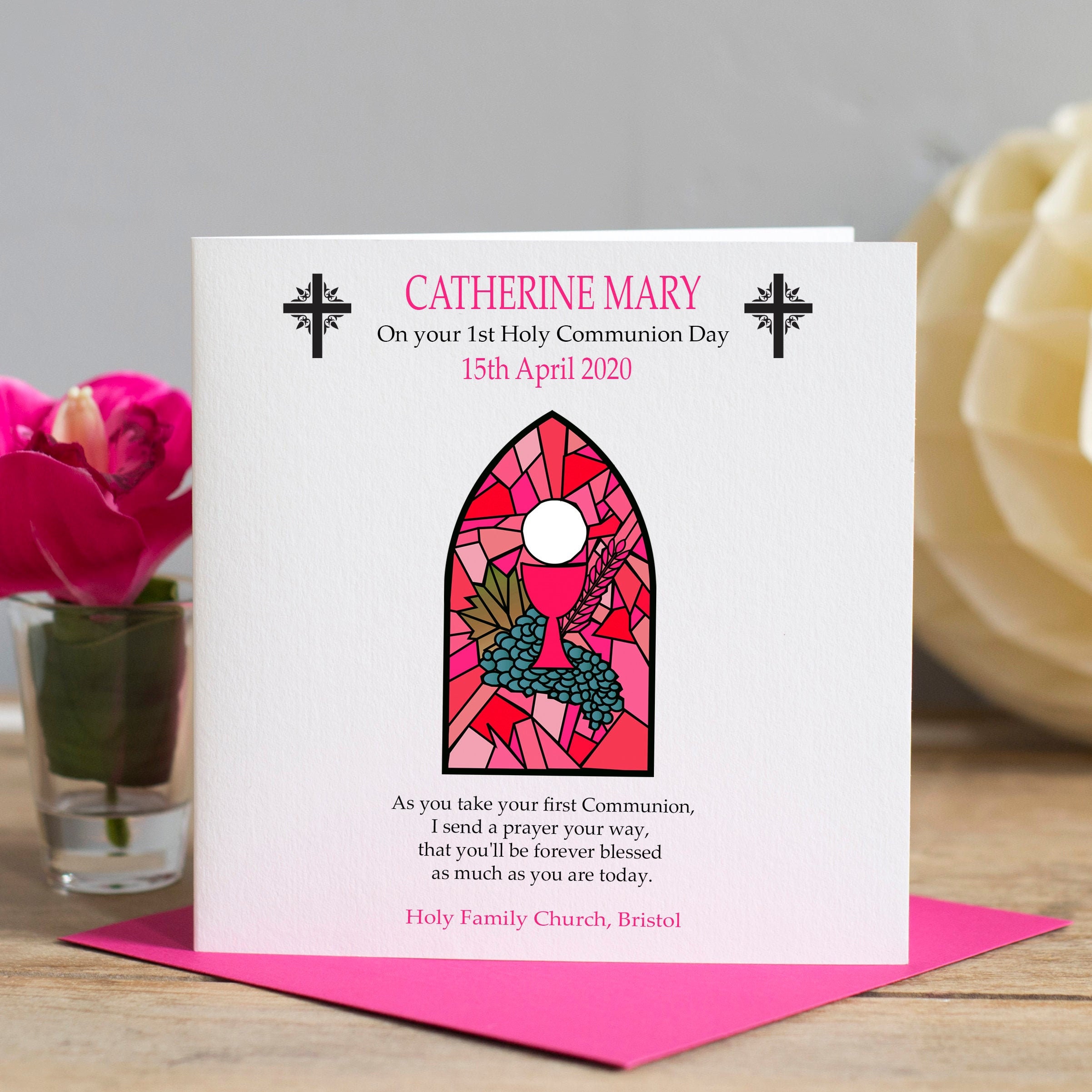 First Holy Communion Card Sacrament of Communion Card Girl | Etsy