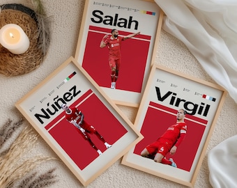 Liverpool Football Poster Set of 3 – Modern Player Wall Art Gift (Salah, Van Dijk, Núñez, Mac Allister, Trent, Alisson)