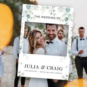 Eucalyptus wedding selfie frame and wedding welcome sign, eucalyptus wedding welcome sign, wedding photobooth frame, modern wedding décor