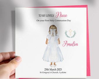 Niece First Holy Communion Card, Personalised Girls 1st Holy Communion Card for Niece, Handmade Holy Communion Card