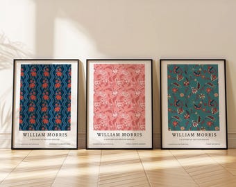 William Morris Inspired Prints Set of 3, Botanical Wall Art, Cottagecore Decor, English Art, Arts and Crafts Decor, Gallery Wall Print