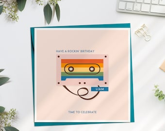 Have A Rockin' Birthday Card, Rainbow Mix Tape Birthday Card, Gay Birthday card, Modern Birthday Card, Music Lover Birthday Card