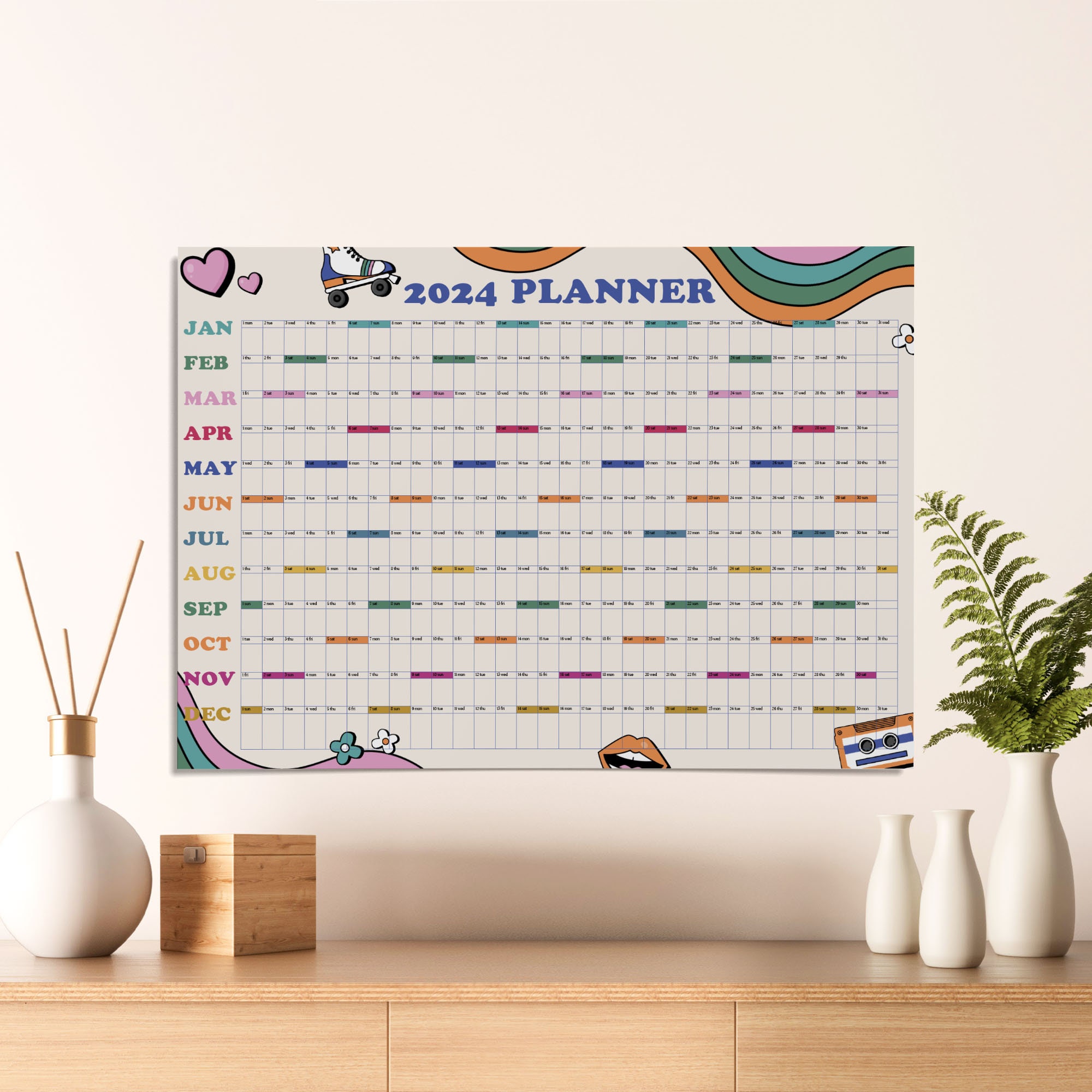2024 UK Unmounted A1 Annual Yearly Wall Planner 84cm Office Year