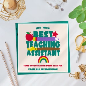 Thank you Teaching Assistant Card, Personalised card for Teacher Assistant, Gifts for Teacher Assistant, To The Best Teacher Assistant