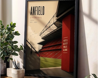 Liverpool Football Stadium Poster, Anfield Wall Art, Liverpool Gift, A4 or A3