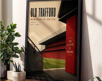 Manchester Football Stadium Poster, Man U Gift, A4 or A3