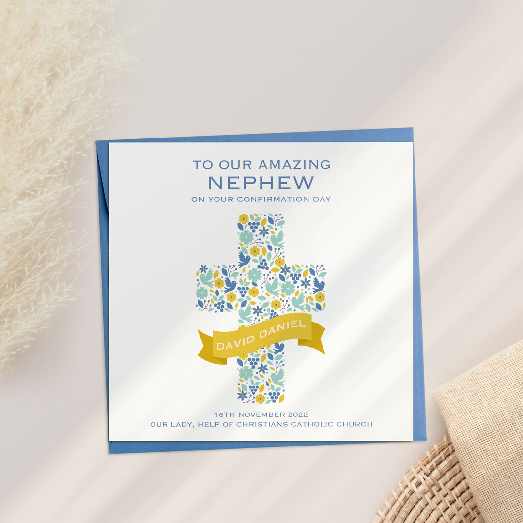 Personalised Confirmation Card – Son, Daughter, Grandson, Niece – Green Crucifix Design