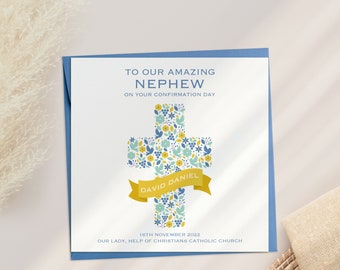 Personalised Confirmation Card for Nephew, Confirmation Card with Cross, Confirmation Day Card for Grandson, Confirmation Card for Son