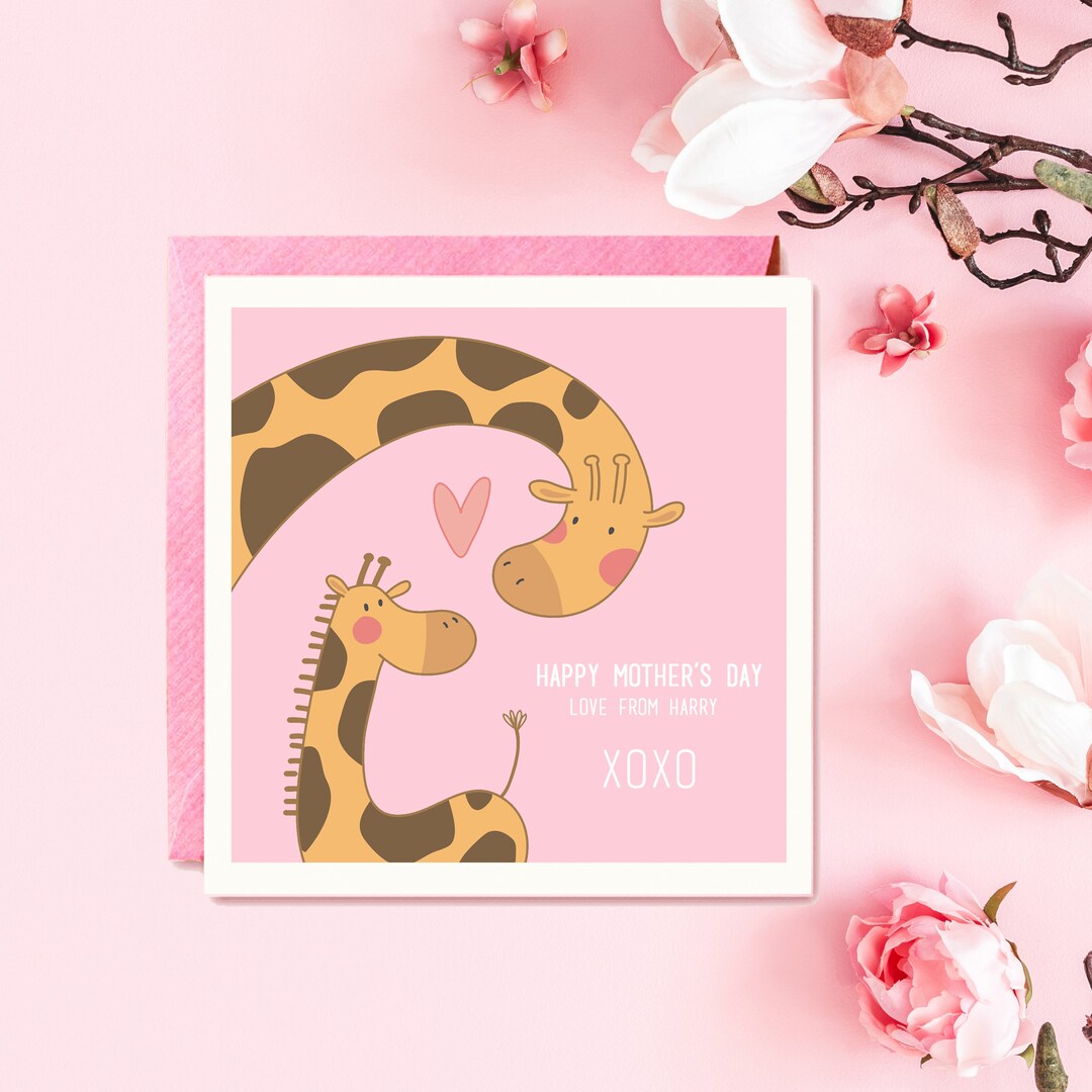 Mum &amp; Child Giraffe Mothers Day Card, 1st Mother's Day Card, Mum Card, Personalised Mothers Day ...