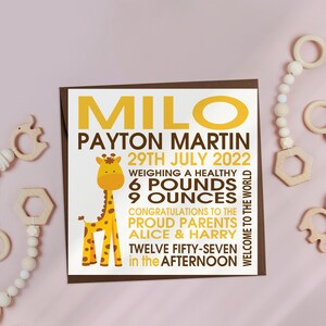 New Baby Card Personalised - Welcome To The World Baby Card - Giraffe Baby Card - Personalised Baby Card / Greeting Card / Cards
