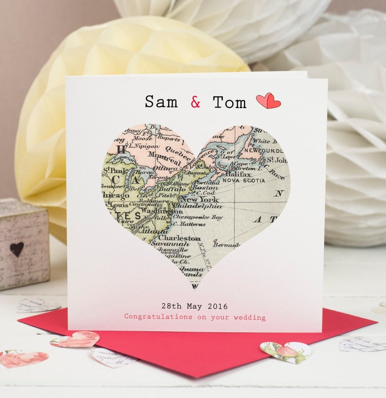 Special Location Map Card, Personalised Anniversary Card, Engagement Card, Personalised Wedding Card, Personalised Map Card Red