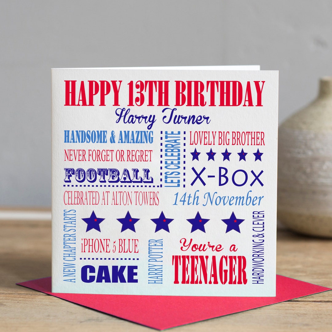13th Birthday Card Boy, 13th Birthday Card Girl, Teenager Card , Boys ...