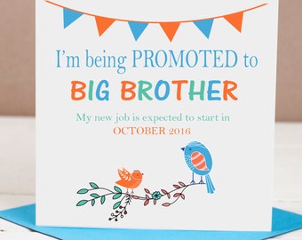 Pregnancy Announcement Card -  Big Brother Card - New Baby Card - New Baby Sibling Card - Baby Announcement Card