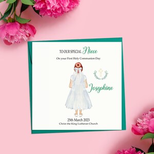 Niece First Holy Communion Card, Personalised Girls 1st Holy Communion Card for Niece, Handmade Holy Communion Card image 3
