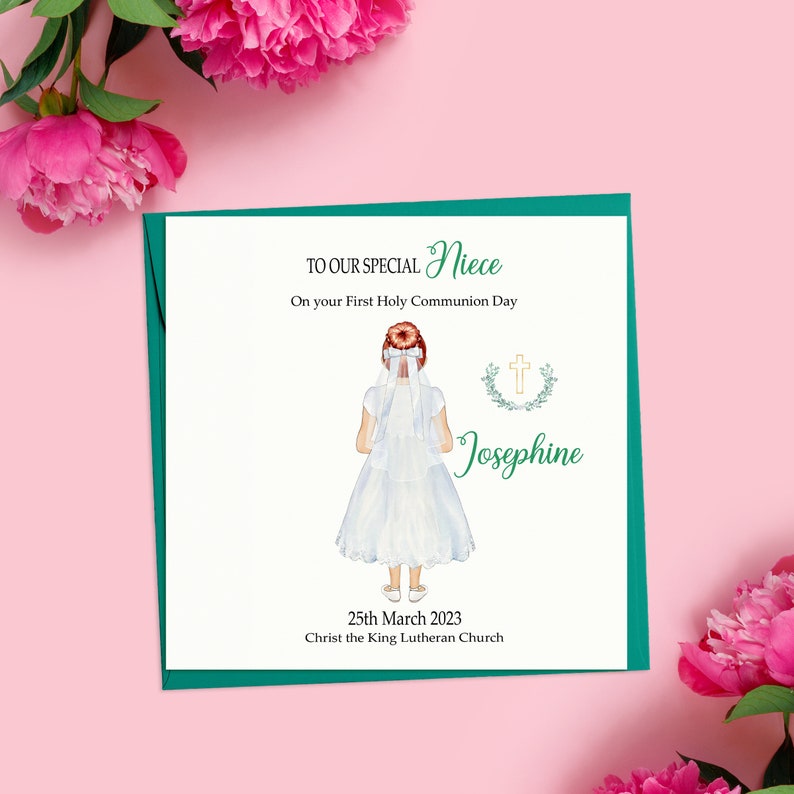 Niece First Holy Communion Card, Personalised Girls 1st Holy Communion Card for Niece, Handmade Holy Communion Card image 3