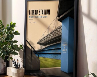 Manchester City Football Stadium Poster, Football Wall Art, Man City Gift, A4 or A3
