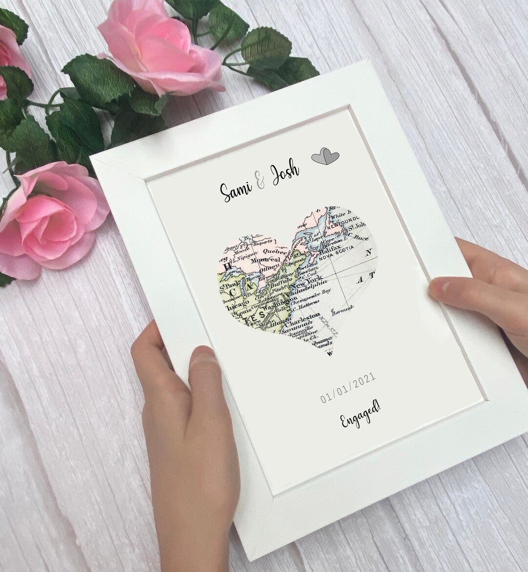 Personalised Engagement Map Gift, Engagement Location Print, Paper