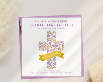 Personalised Confirmation Card for Niece, Confirmation Card with Cross, Confirmation Day Card for Granddaughter, Confirmation Card for Girl