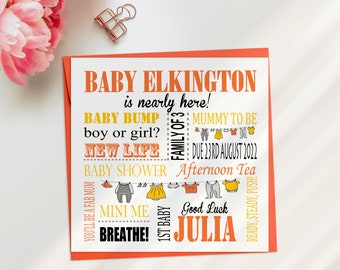 Personalised Words Baby Shower Card, Baby on the way Card, Mummy-To-Be Card, Pregnancy Card, Baby Shower Card, Expecting Baby Card