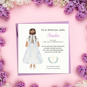 Special Girl First Holy Communion Card, Personalised 1st Holy Communion Card for Girl, Handmade Girl's Holy Communion Card Lilac