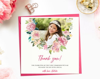 Thank you First Holy Communion Photo Cards, Personalised Thank you Girl's Communion Card, Custom Thank you Photo Card, Thank you Cards