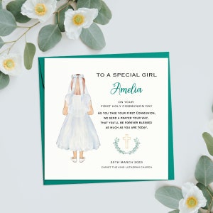 Special Girl First Holy Communion Card, Personalised 1st Holy Communion Card for Girl, Handmade Girl's Holy Communion Card Green