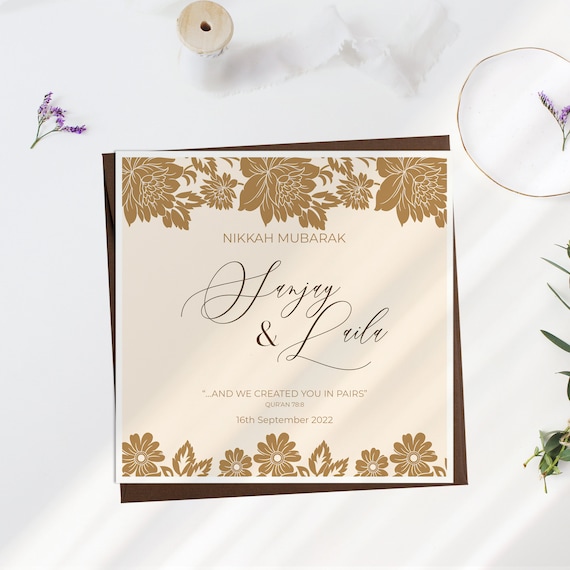 Personalised Nikkah Card, Islamic Wedding Card, Islamic Nikkah Card, Nikkah Mubarak Card, Muslim Wedding Card, Luxury Mubarak Nikkah