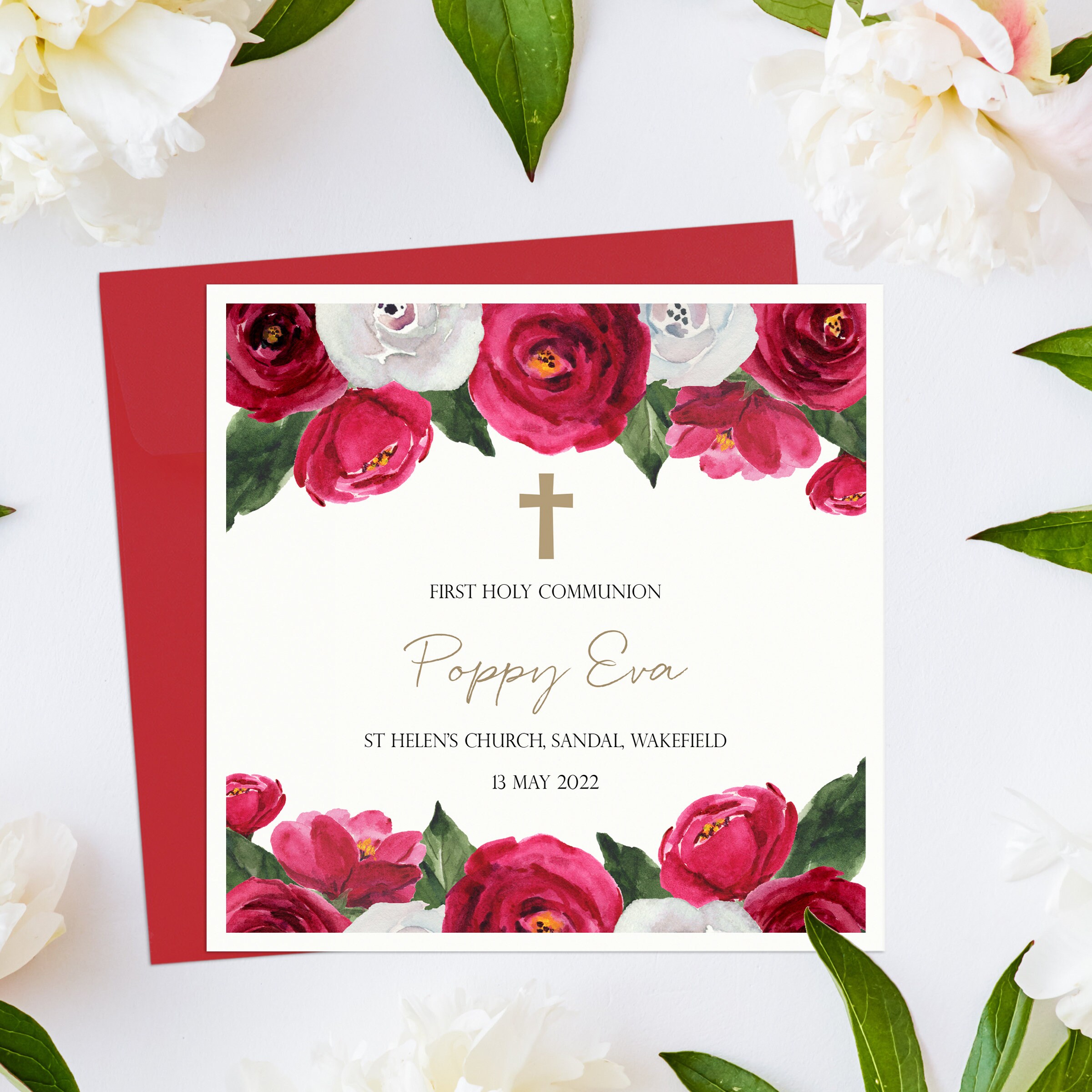 Cross De La Rose 2022 L hay Les Roses First Holy Communion Card Red Roses and Cross Girl's - Etsy Canada